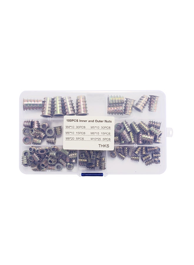 100-Piece Screw Socket Nut Multicolour 0.206kg
