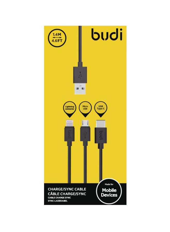 بودي كابل Micro USB للشحن ومزامنة بيانات 3 في 1 أسود/فضي - Image 2