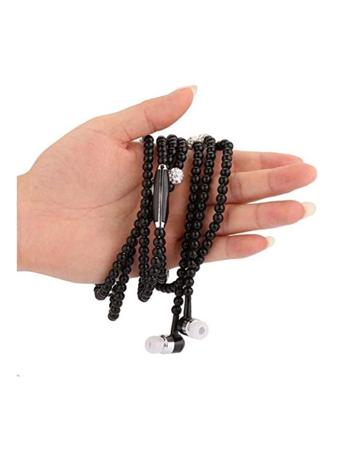 In-Ear Pearl Studded Necklace Earphone With Mic Black  - Image 2