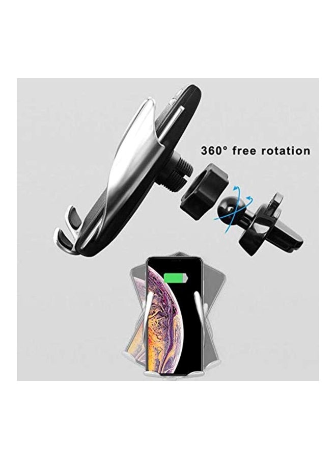 360° Rotation Automatic Clamping Wireless Car Charger With Mount Bracket Black/Silver