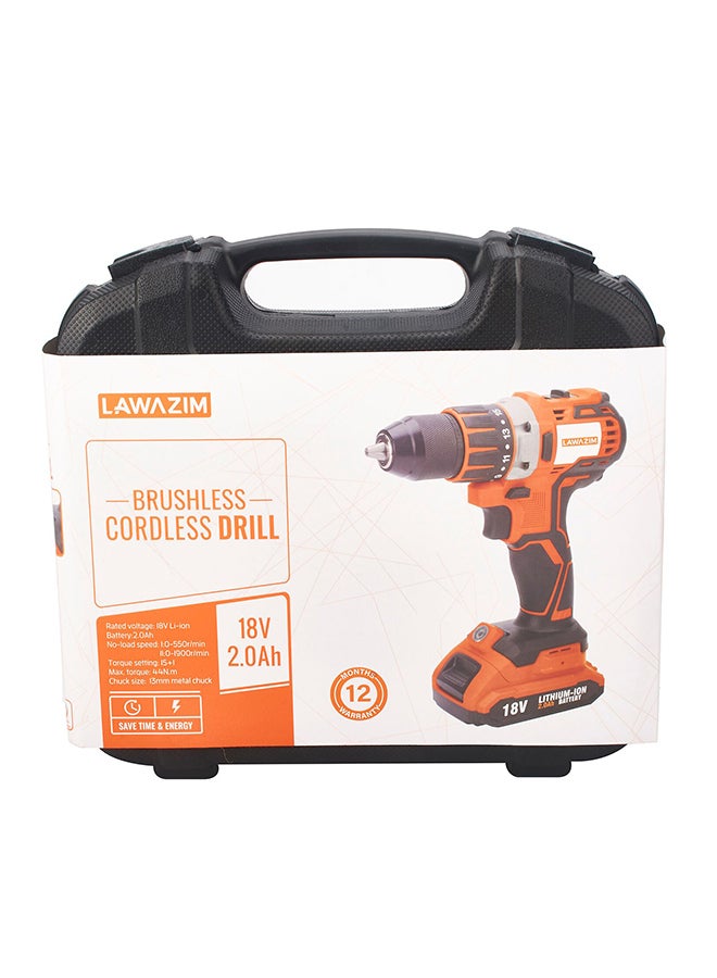 LAWAZIM Lawazim Cordless Compact Brushless Drill/Driver Kit 18V Professional Impact Drill | Drilling Wall Wood Metal DIYs Orange/Black 13mm  - Image 4