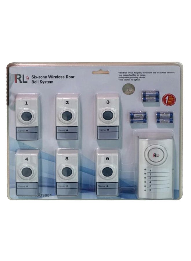 آر إل مجموعة جرس باب لاسلكي بـ 6 مناطق مزود بتكنولوجيا توفير الطاقة أبيض/رمادي 11.4بوصة