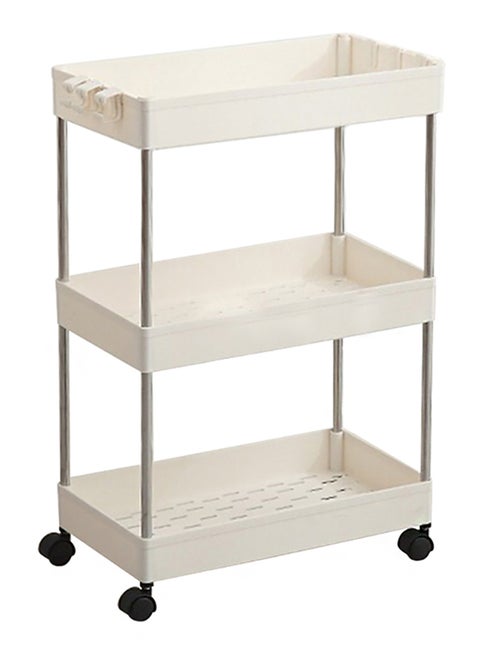 3-Layer Kitchen Rack With Wheels Off White 67centimeter