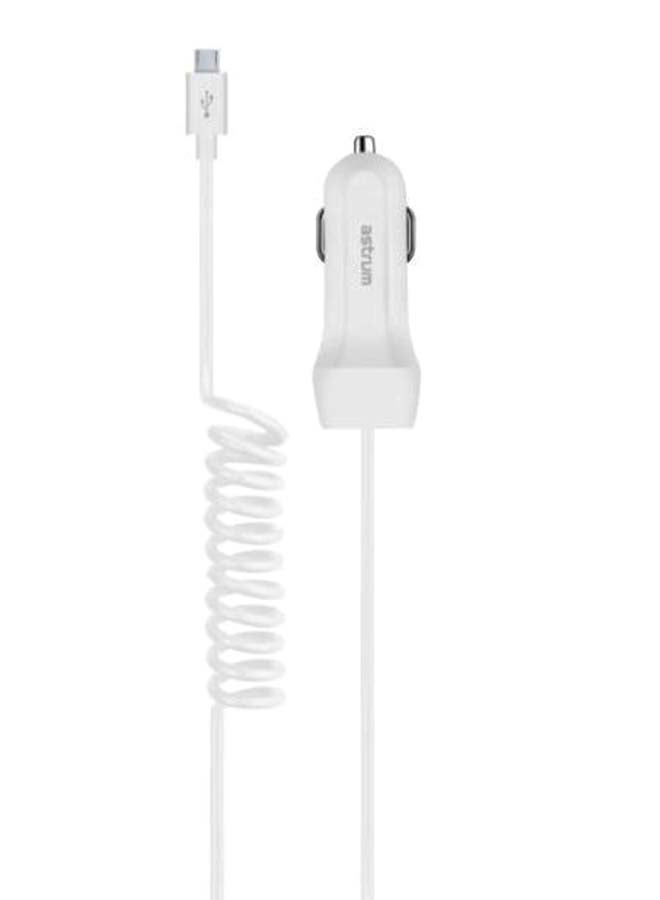 أستروم شاحن سيارة بمنفذ مايكرو USB وكابل نابض أبيض - Image 1