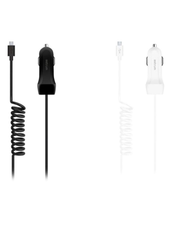 أستروم شاحن سيارة بمنفذ مايكرو USB وكابل نابض أبيض - Image 2