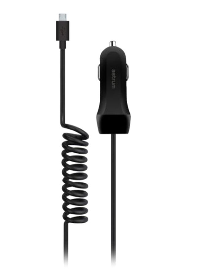 أستروم شاحن سيارة بمنفذ مايكرو USB وكابل نابض أسود - Image 2