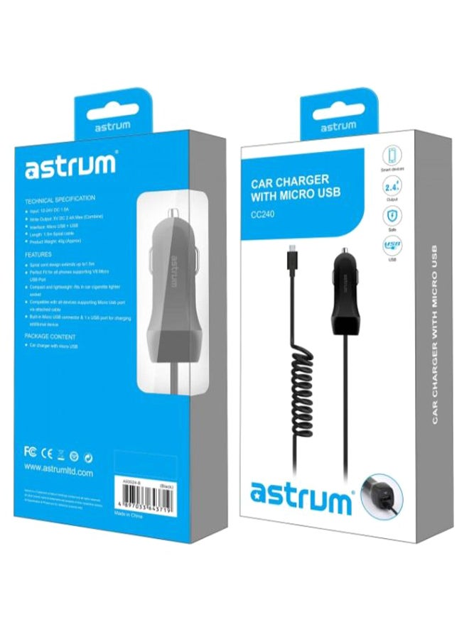 أستروم شاحن سيارة بمنفذ مايكرو USB وكابل نابض أبيض - Image 3