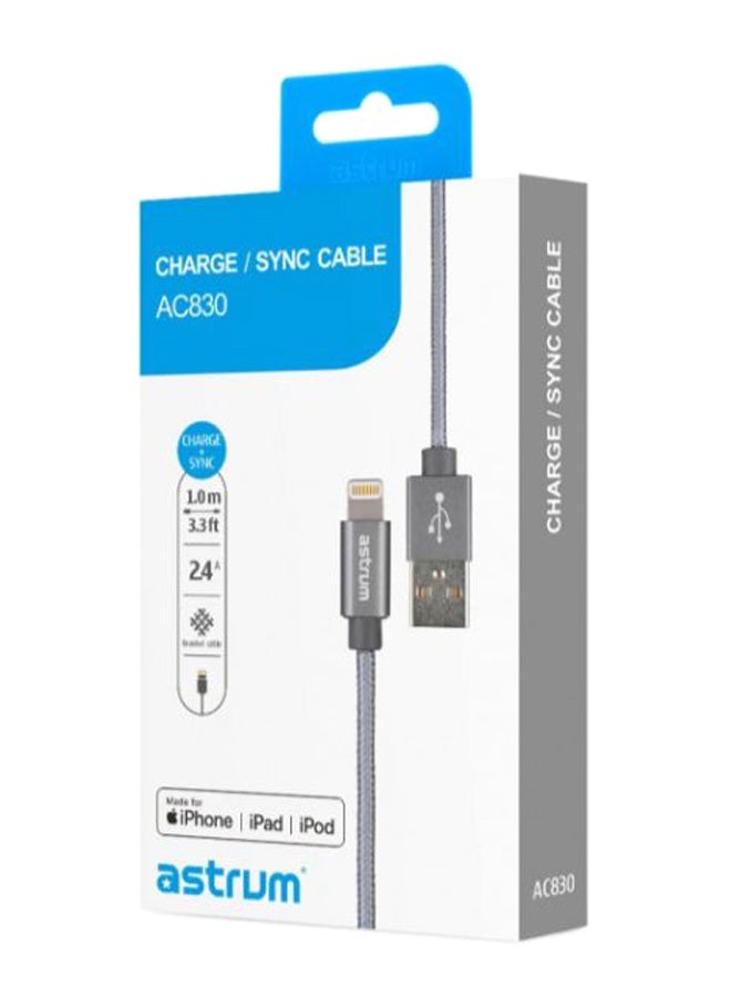 أستروم - كابل شحن ومزامنة بيانات متحول من 8 دبابيس إلى USB أبيض لماعي - Image 1