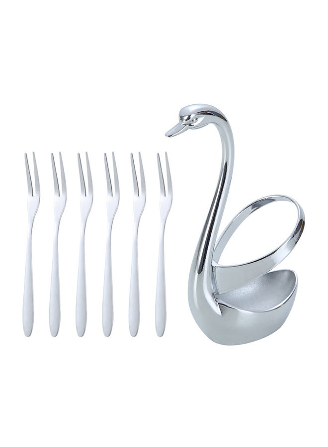مجموعة شوك فاكهة مكونة من 6 قطع مع حامل فضي 15.6سم