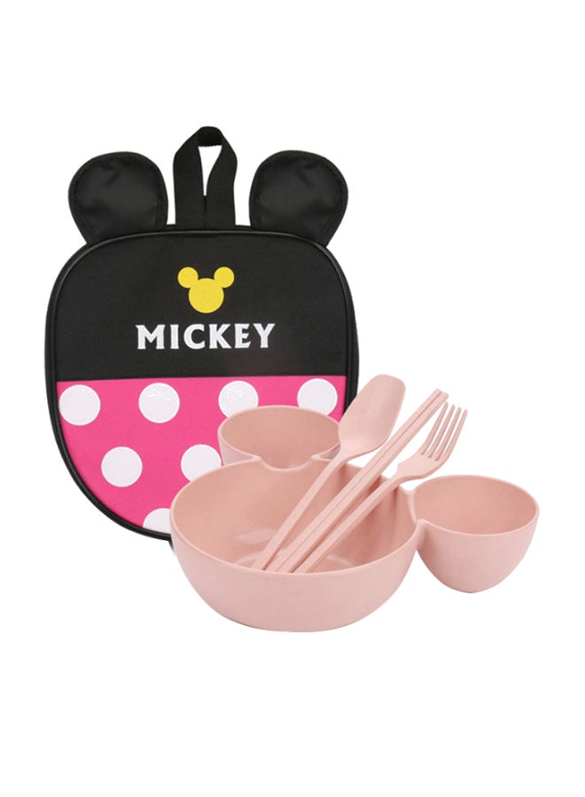 4-Piece Fruit Plate Wheat Straw With Mickey Bag Pink 28 x 25 x 6cm 
