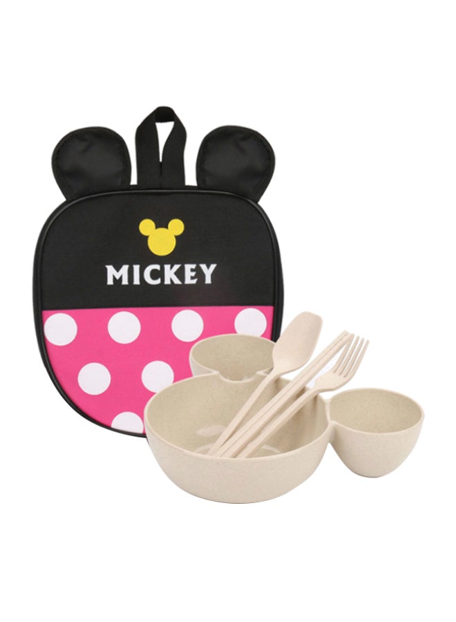 4-Piece Fruit Plate Wheat Straw With Mickey Bag Beige 28 x 25 x 6cm 