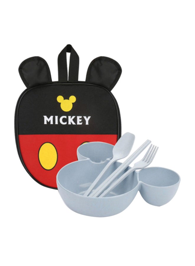 4-Piece Fruit Plate Wheat Straw With Mickey Bag Blue 28 x 25 x 6cm 