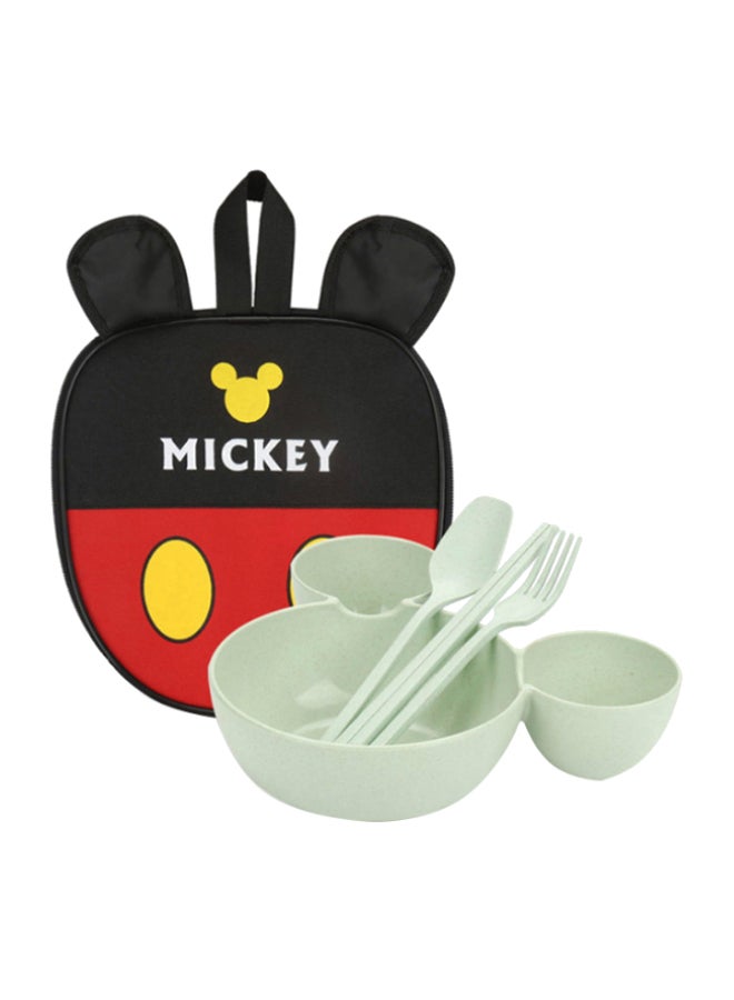 4-Piece Fruit Plate Wheat Straw With Mickey Bag Green 28 x 25 x 6cm 