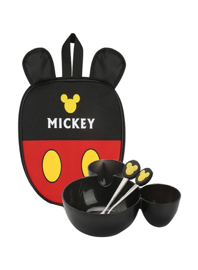 4-Piece Fruit Dish Wheat Straw Dinnerware Set With Mickey Bag Black 30 x 22.5 x 6cm 