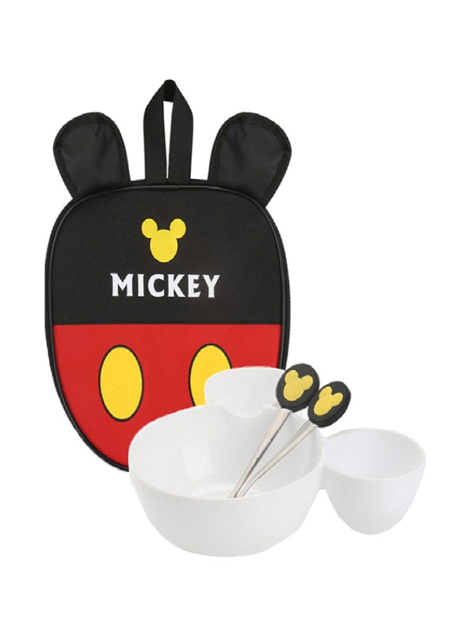 4-Piece Fruit Dish Wheat Straw Dinnerware Set With Mickey Bag White 30 x 22.5 x 6cm 