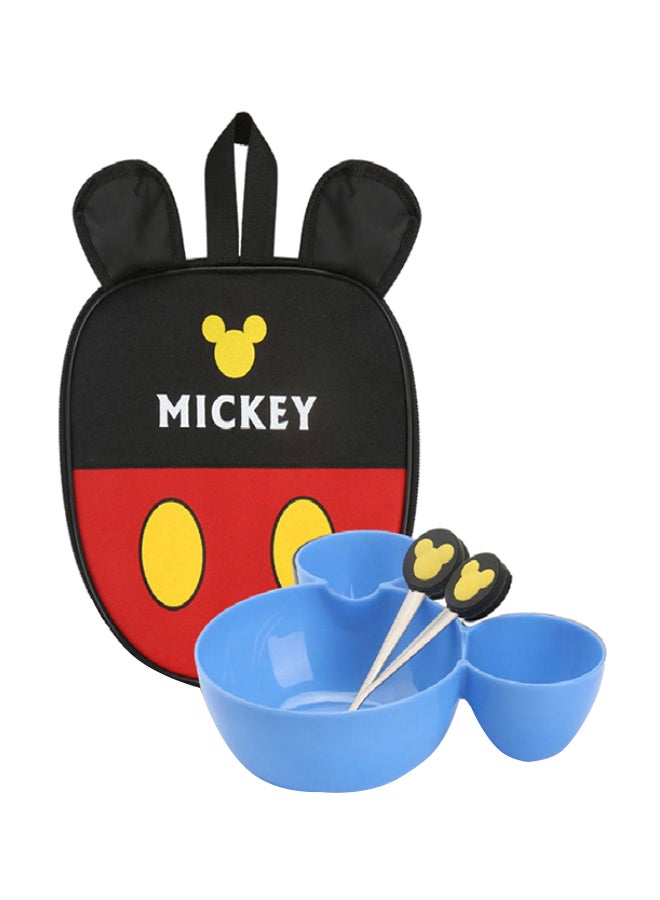 4-Piece Fruit Dish Wheat Straw Dinnerware Set With Mickey Bag Blue 30 x 22.5 x 6cm 