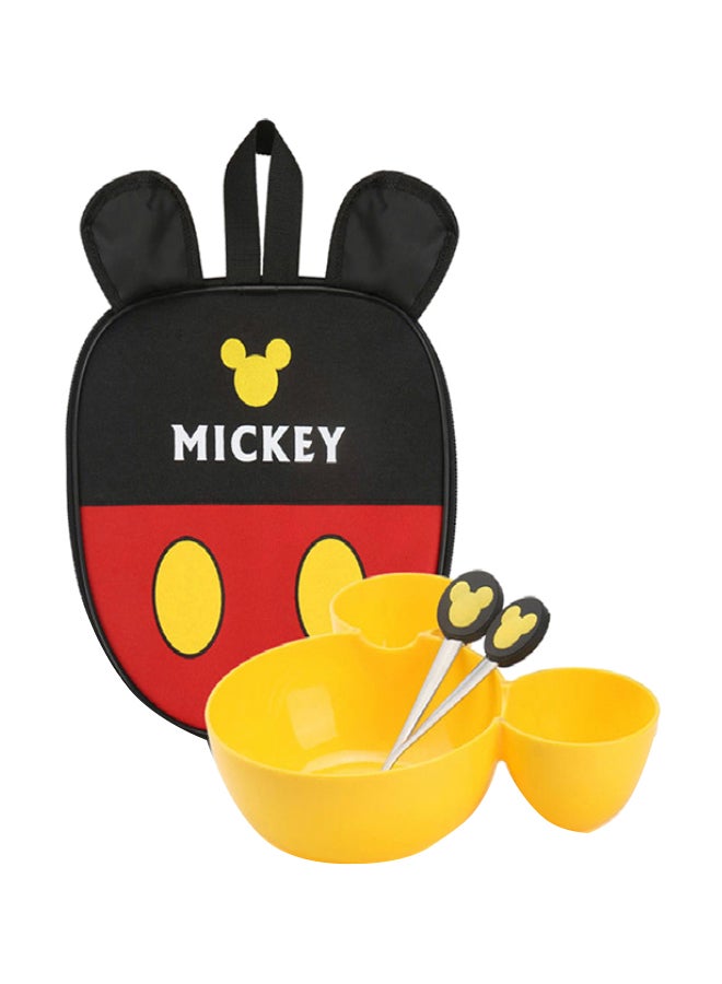 4-Piece Fruit Dish Wheat Straw Dinnerware Set With Mickey Bag Yellow 30 x 22.5 x 6cm 