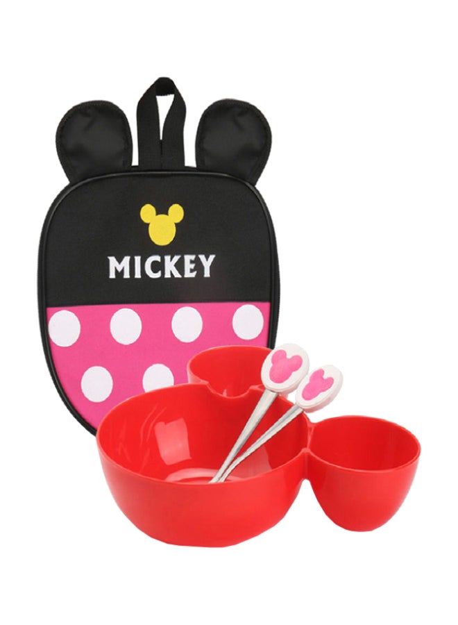 4-Piece Fruit Dish Wheat Straw Dinnerware Set With Mickey Bag Red 30 x 22.5 x 6cm 