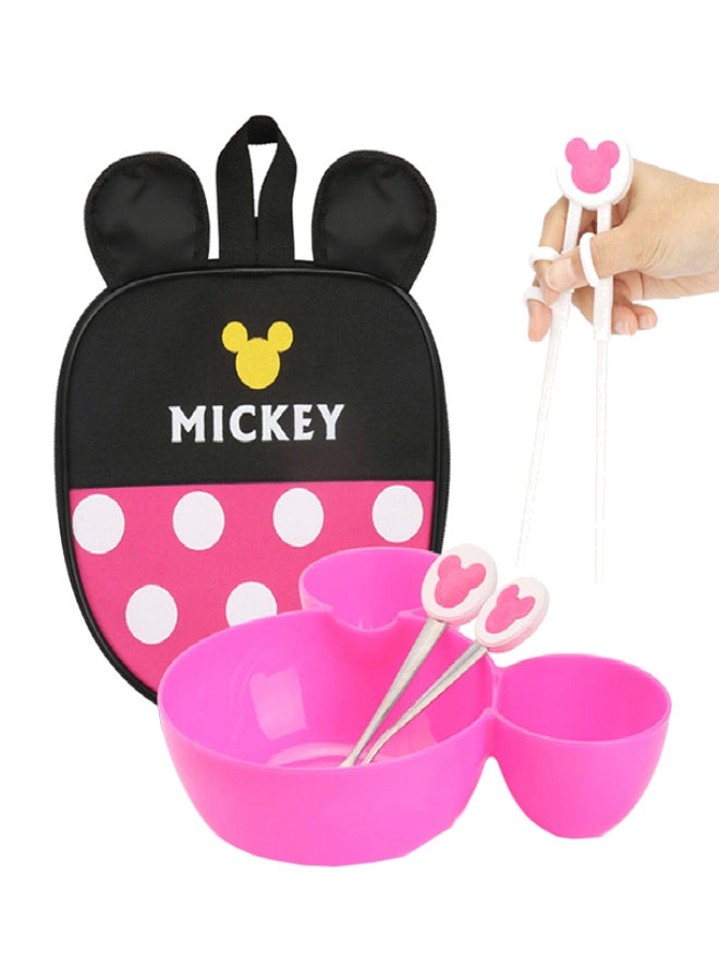 4-Piece Fruit Dish Wheat Straw Dinnerware Set With Mickey Bag Rose Red 30 x 22.5 x 6cm 