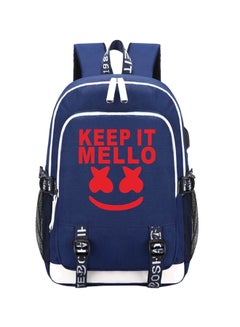 DJ Marshmello Printed School Backpack With USB Charging Port Blue/Red/White