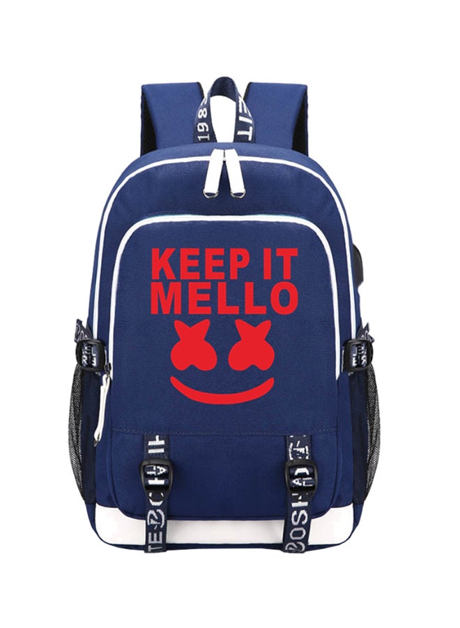 Generic - DJ Marshmello Printed School Backpack With USB Charging Port Blue/Red/White - Image 1