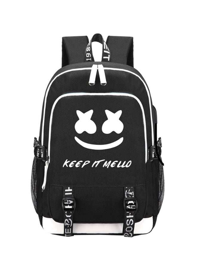 DJ Marshmello Printed School Backpack With USB Charging Port Black/White - Image 1