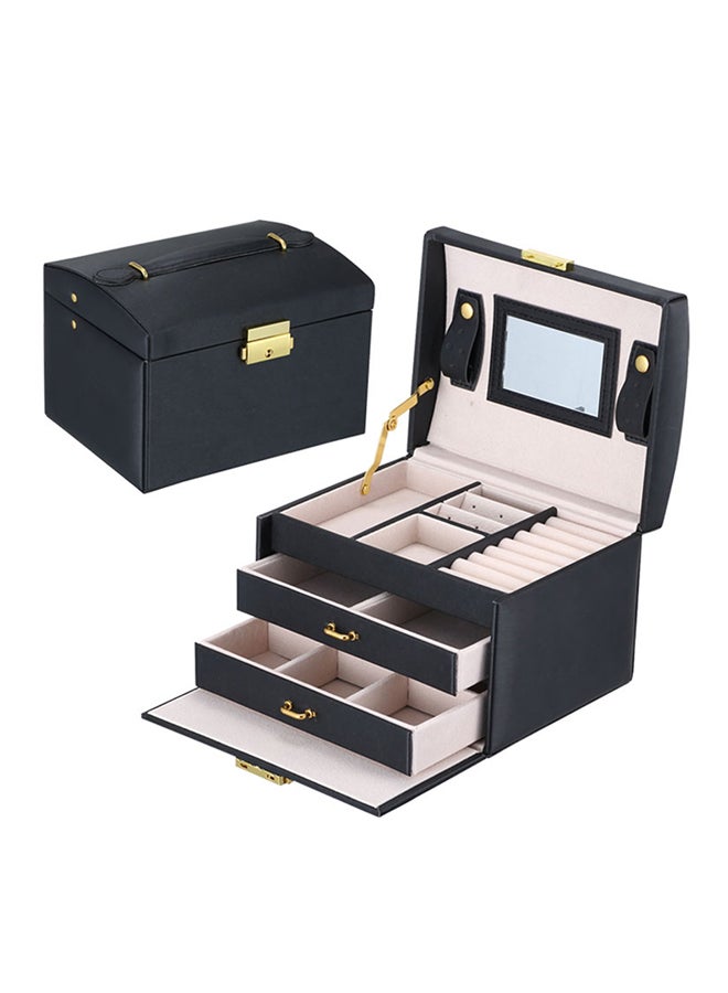 Generic - 3 Layer Pu Leather Double Drawers Storage Case Black - Image 1