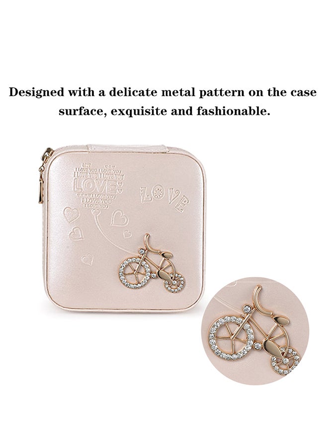 صندوق مجوهراتٍ صغير محمول للسفر مزود بمرآة وردي - Image 2