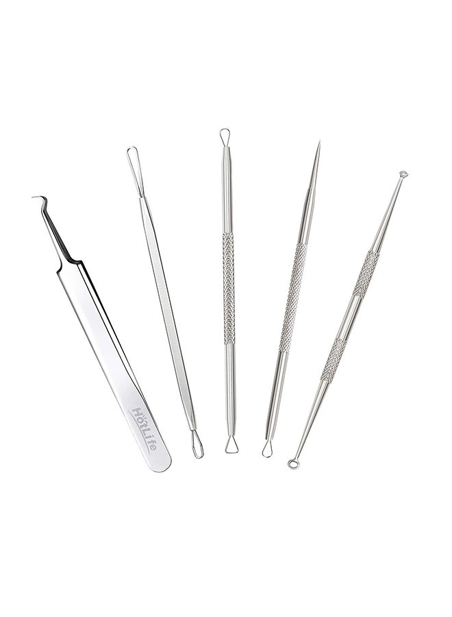 Generic Set Of 5 Professional Blackhead Remover Tool Silver 4.9x0.4x0.2inch - Image 1