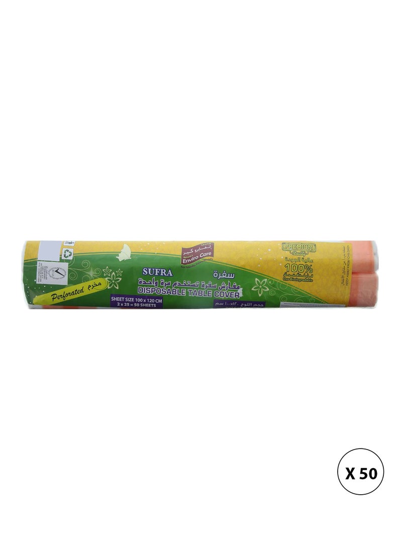 50-Piece Supra Disposable Table Cover Sheet Set Multicolour 100 x 120centimeter