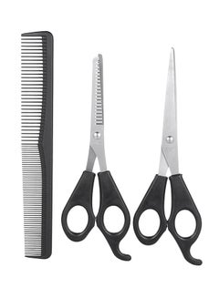 Generic Pack Of 3 Hair Cutting And Thinning Scissors Set With Comb Black 19x2x7cm  - Image 1