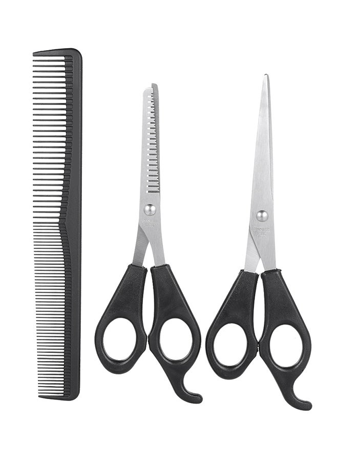 Generic Pack Of 3 Hair Cutting And Thinning Scissors Set With Comb Black 19x2x7cm  - Image 1