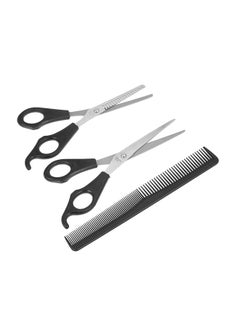 Generic Pack Of 3 Hair Cutting And Thinning Scissors Set With Comb Black 19x2x7cm  - Image 2