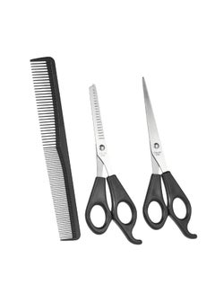 Generic Pack Of 3 Hair Cutting And Thinning Scissors Set With Comb Black 19x2x7cm  - Image 3