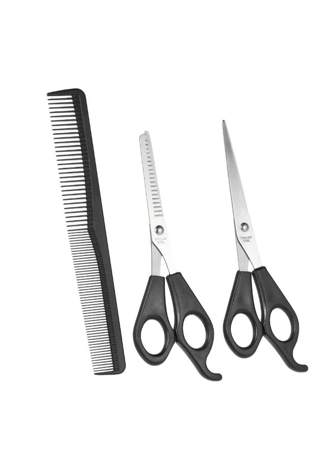 Generic Pack Of 3 Hair Cutting And Thinning Scissors Set With Comb Black 19x2x7cm  - Image 3