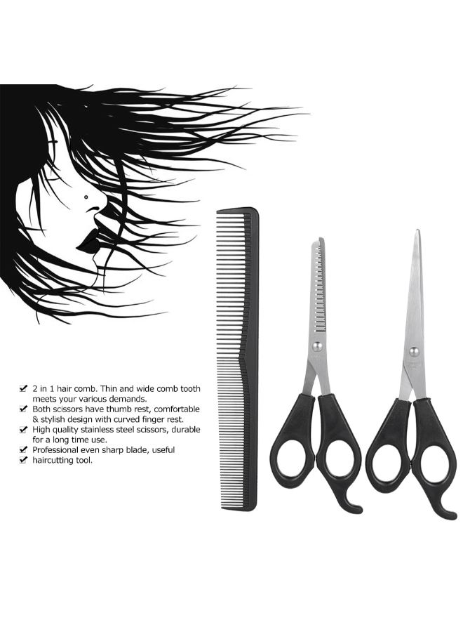 Generic Pack Of 3 Hair Cutting And Thinning Scissors Set With Comb Black 19x2x7cm  - Image 4