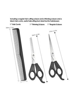 Generic Pack Of 3 Hair Cutting And Thinning Scissors Set With Comb Black 19x2x7cm  - Image 5