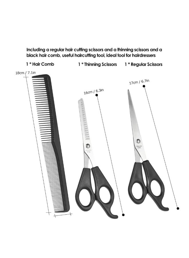 Generic Pack Of 3 Hair Cutting And Thinning Scissors Set With Comb Black 19x2x7cm  - Image 5