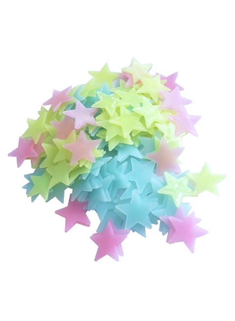 100-piece 3D Stars Luminous Fluorescent Wall Sticker Set Multicolour 1cm