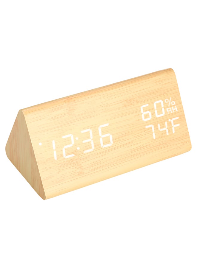 Triangular LED Digital Sound Control Alarm Clock Natural Wood 1cm 