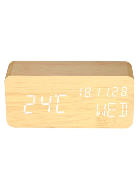 Sound Control Digital LED Alarm Clock Natural Wood 1cm