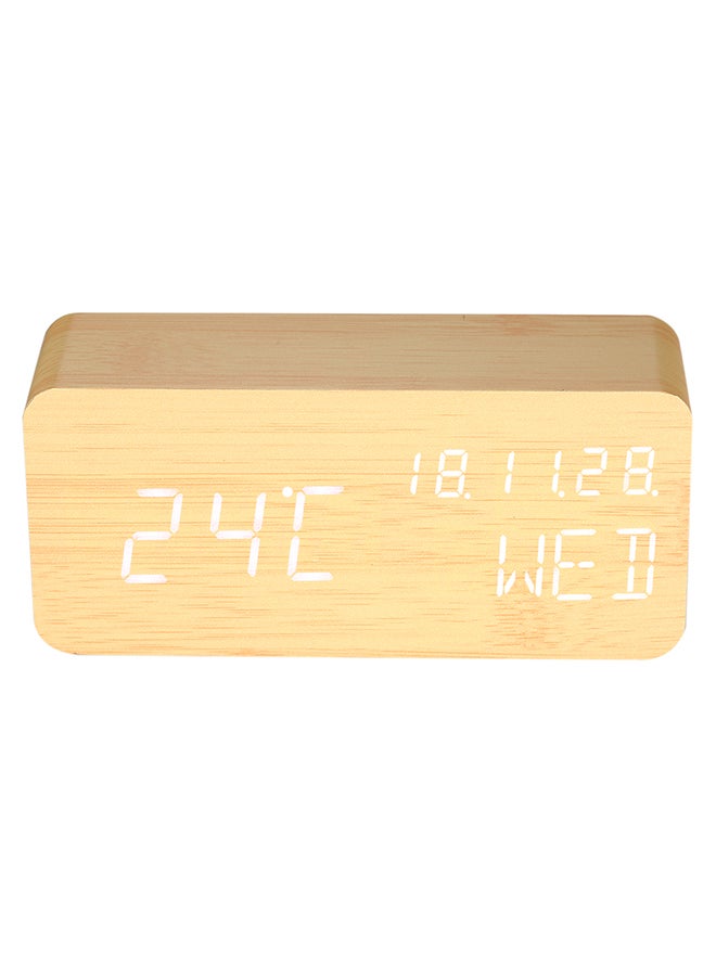 Sound Control Digital LED Alarm Clock Natural Wood 1cm 