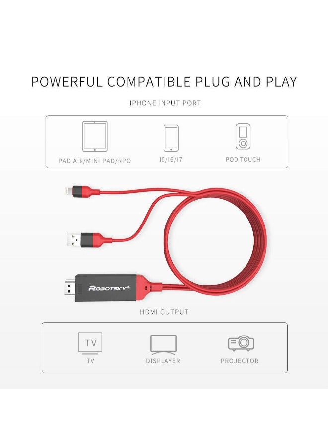 Generic - Lightning To HDMI Adapter Cable Red/Black - Image 1