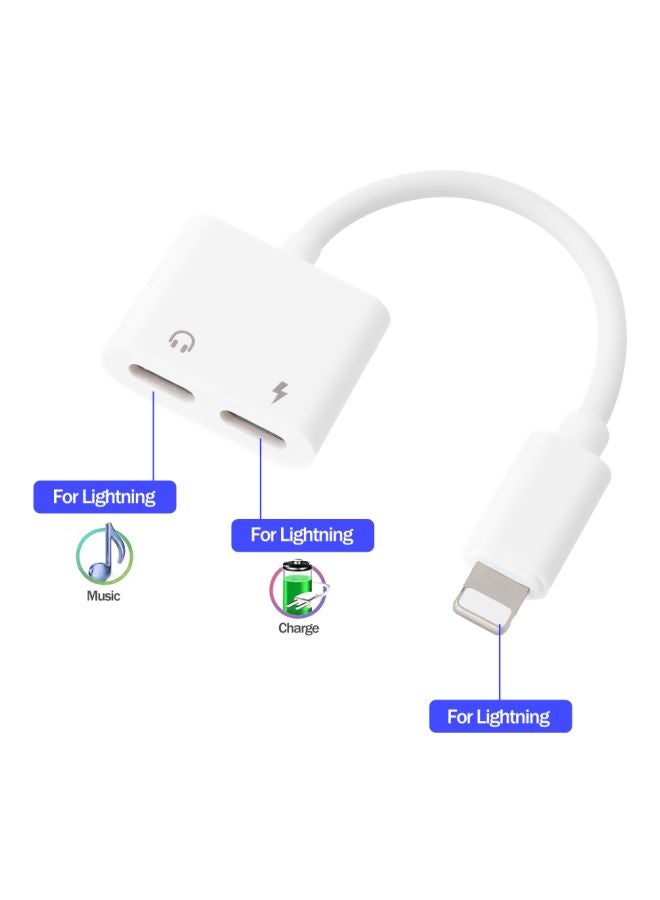 Generic - 2 In 1 Audio And Charging Cable Adapter For Apple iPhone X/8/8Plus/7/7Plus White - Image 1