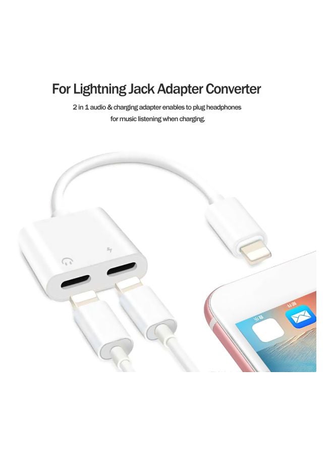 Generic - 2 In 1 Audio And Charging Cable Adapter For Apple iPhone X/8/8Plus/7/7Plus White - Image 1