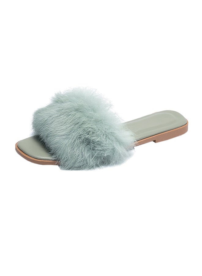 Slip-On Open Toe Flat Mule Green  - Image 1