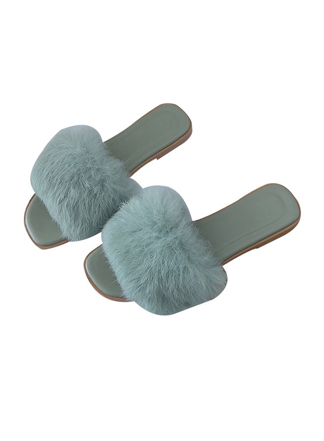 Slip-On Open Toe Flat Mule Green  - Image 2
