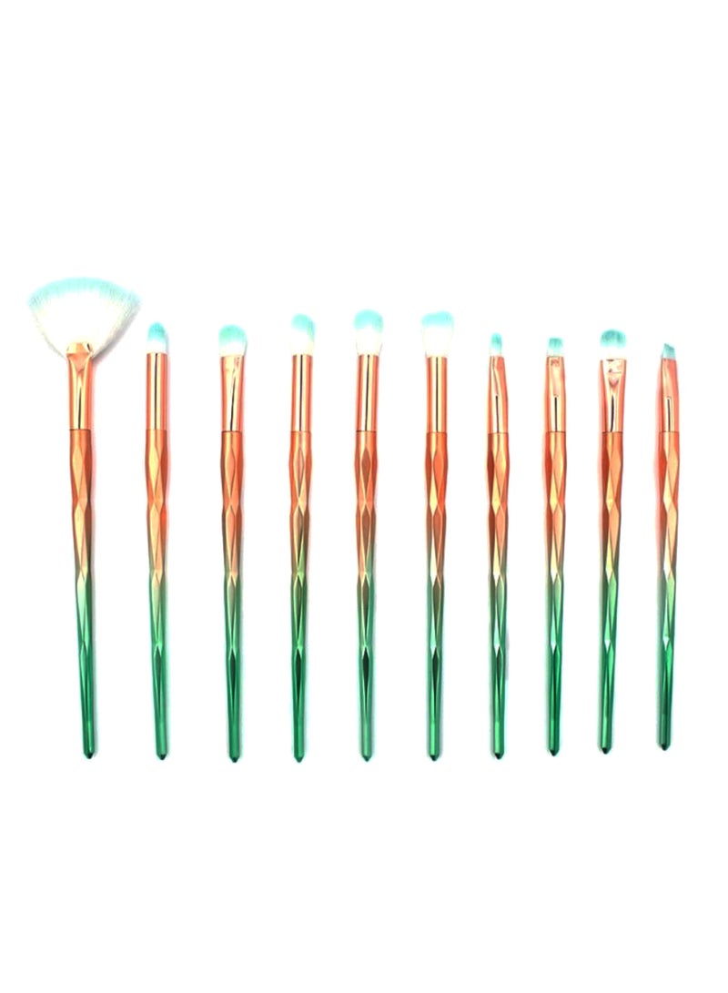 10-Piece Professional Makeup Brush Set Gold/Green/White - Image 1