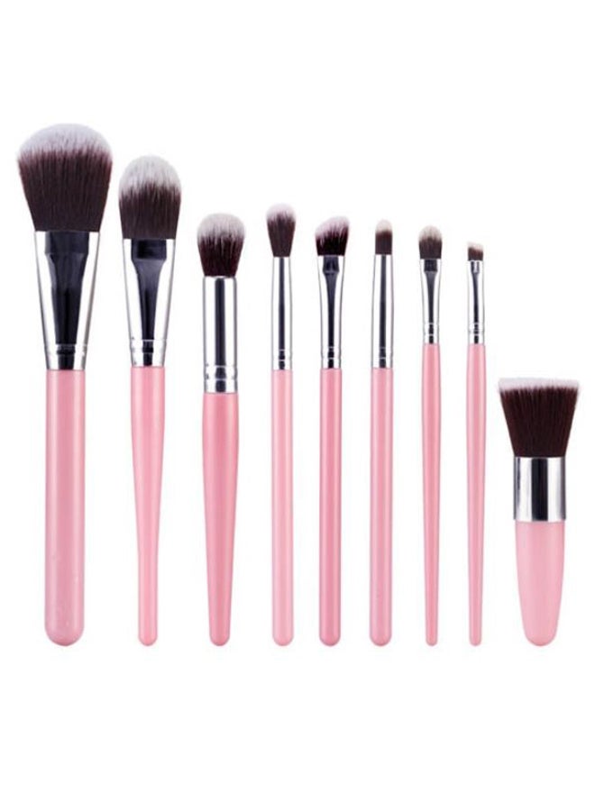 طقم فراشي لمستحضرات التجميل مكون من 9 قطع وردي\فضي\أسود - Image 1