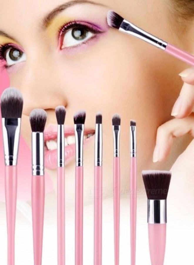 طقم فراشي لمستحضرات التجميل مكون من 9 قطع وردي\فضي\أسود - Image 2